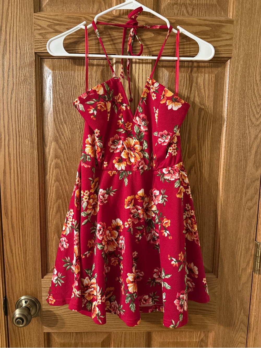 Red floral romper dress